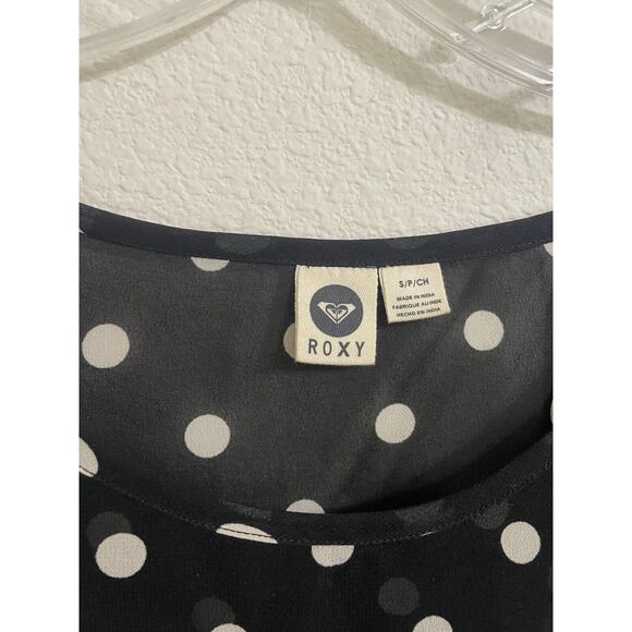 ROXY Blouse Top Semi Sheer Polka Dot Black White Small - Picture 2 of 4